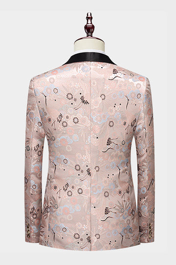 Light Khaki Jacquard Shawl Lapel 2 Piece Men's Formal Suits